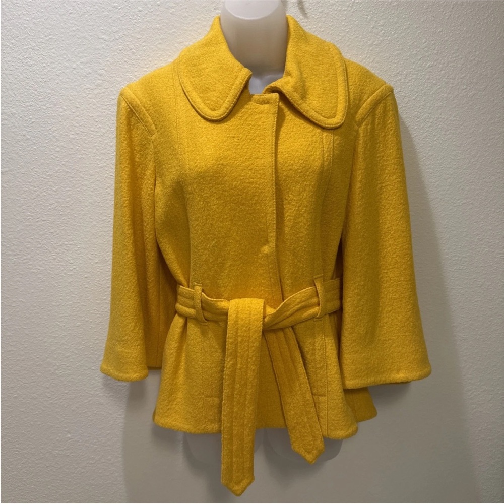 Focus 2000 Womens Jacket Size 6 Yellow Belted Peplum Wool Blend Wide Arm